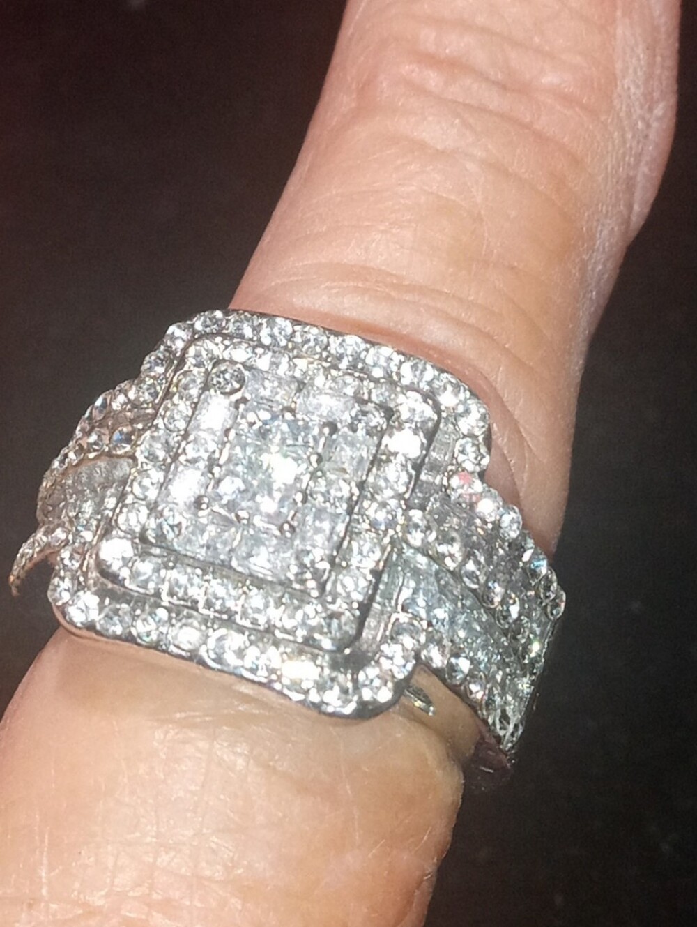 Silver-Tone Cluster Halo Cocktail Ring in White